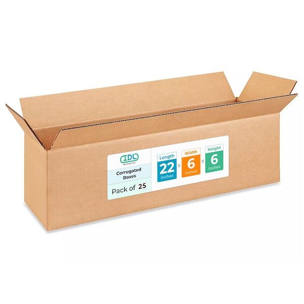 Idl Packaging 22 in x 6 in x 6 in Shipping Box, Kraft, Corrugate, Single Wall, 200#, 25 PK B-2266-25 - main